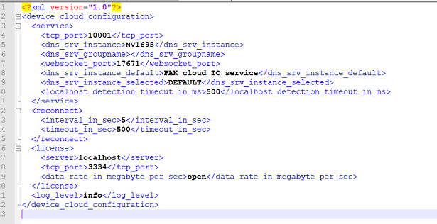 PAK cloud IO Service configxml